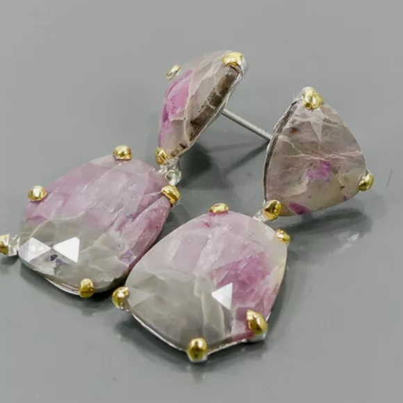 Sterling LARGE rare pink & gray Agate Earrings